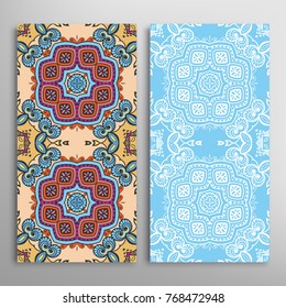 Vertical seamless patterns set, floral geometric lace texture for Wedding, Valentine's day, greeting cards or Birthday Invitations. Decorative seamless backgrounds. Ethnic ornament, border pattern