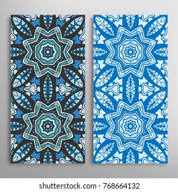 Vertical seamless patterns set, floral geometric lace texture for Wedding, Valentine's day, greeting cards or Birthday Invitations. Decorative seamless backgrounds. Ethnic ornament, border pattern