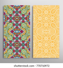 Vertical seamless patterns set, floral geometric lace texture for Wedding, Valentine's day, greeting cards or Birthday Invitations. Decorative seamless backgrounds. Ethnic ornament, border pattern