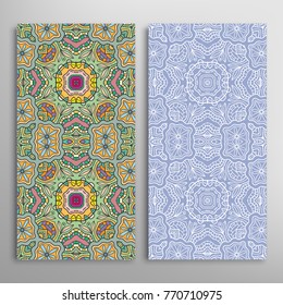 Vertical seamless patterns set, floral geometric lace texture for Wedding, Valentine's day, greeting cards or Birthday Invitations. Decorative seamless backgrounds. Ethnic ornament, border pattern