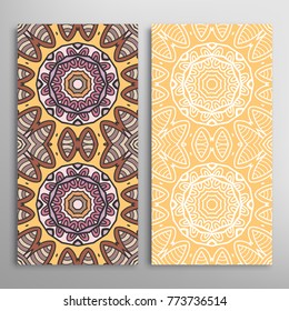 Vertical seamless patterns set, floral geometric lace texture for Wedding, Valentine's day, greeting cards or Birthday Invitations. Decorative seamless backgrounds. Ethnic ornament, border pattern