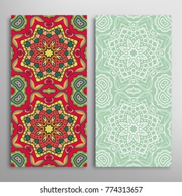 Vertical seamless patterns set, floral geometric lace texture for Wedding, Valentine's day, greeting cards or Birthday Invitations. Decorative seamless backgrounds. Ethnic ornament, border pattern