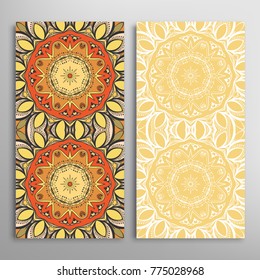 Vertical seamless patterns set, floral geometric lace texture for Wedding, Valentine's day, greeting cards or Birthday Invitations. Decorative seamless backgrounds. Ethnic ornament, border pattern