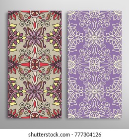 Vertical seamless patterns set, floral geometric lace texture for Wedding, Valentine's day, greeting cards or Birthday Invitations. Decorative seamless backgrounds. Ethnic ornament, border pattern