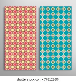 Vertical seamless patterns set, floral geometric lace texture for Wedding, Valentine's day, greeting cards or Birthday Invitations. Decorative seamless backgrounds. Ethnic ornament, border pattern