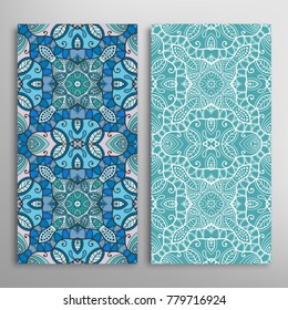 Vertical seamless patterns set, floral geometric lace texture for Wedding, Valentine's day, greeting cards or Birthday Invitations. Decorative seamless backgrounds. Ethnic ornament, border pattern