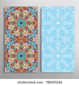 Vertical seamless patterns set, floral geometric lace texture for Wedding, Valentine's day, greeting cards or Birthday Invitations. Decorative seamless backgrounds. Ethnic ornament, border pattern