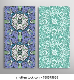 Vertical seamless patterns set, floral geometric lace texture for Wedding, Valentine's day, greeting cards or Birthday Invitations. Decorative seamless backgrounds. Ethnic ornament, border pattern