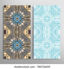 Vertical seamless patterns set, floral geometric lace texture for Wedding, Valentine's day, greeting cards or Birthday Invitations. Decorative seamless backgrounds. Ethnic ornament, border pattern