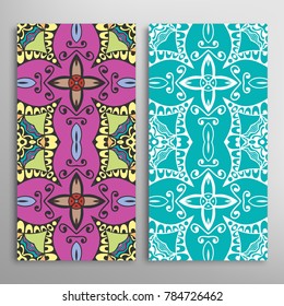 Vertical seamless patterns set, floral geometric lace texture for Wedding, Valentine's day, greeting cards or Birthday Invitations. Decorative seamless backgrounds. Ethnic ornament, border pattern
