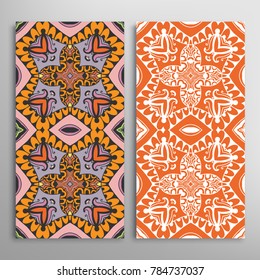 Vertical seamless patterns set, floral geometric lace texture for Wedding, Valentine's day, greeting cards or Birthday Invitations. Decorative seamless backgrounds. Ethnic ornament, border pattern