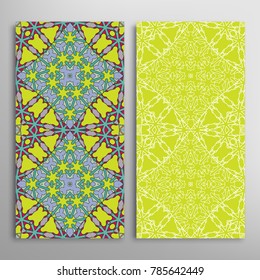 Vertical seamless patterns set, floral geometric lace texture for Wedding, Valentine's day, greeting cards or Birthday Invitations. Decorative seamless backgrounds. Ethnic ornament, border pattern
