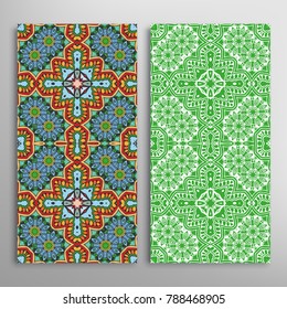 Vertical seamless patterns set, floral geometric lace texture for Wedding, Valentine's day, greeting cards or Birthday Invitations. Decorative seamless backgrounds. Ethnic ornament, border pattern