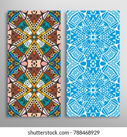 Vertical seamless patterns set, floral geometric lace texture for Wedding, Valentine's day, greeting cards or Birthday Invitations. Decorative seamless backgrounds. Ethnic ornament, border pattern