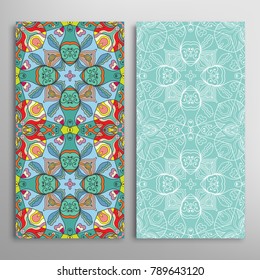 Vertical seamless patterns set, floral geometric lace texture for Wedding, Valentine's day, greeting cards or Birthday Invitations. Decorative seamless backgrounds. Ethnic ornament, border pattern