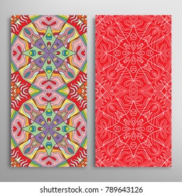 Vertical seamless patterns set, floral geometric lace texture for Wedding, Valentine's day, greeting cards or Birthday Invitations. Decorative seamless backgrounds. Ethnic ornament, border pattern