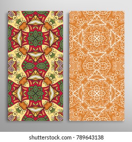 Vertical seamless patterns set, floral geometric lace texture for Wedding, Valentine's day, greeting cards or Birthday Invitations. Decorative seamless backgrounds. Ethnic ornament, border pattern