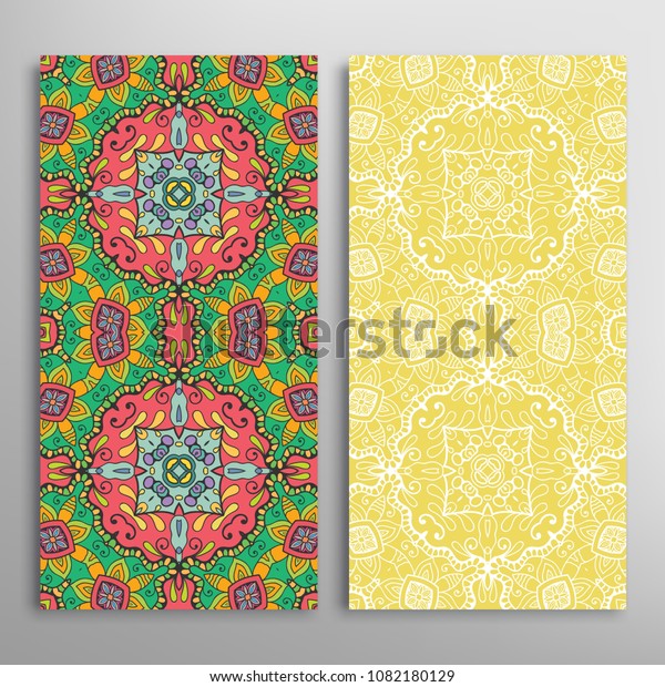 Vertical Seamless Patterns Set Floral Geometric Stock Vector Royalty Free 1082180129