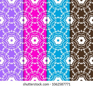 Vertical seamless patterns set, geometric lace texture for Decorative seamless backgrounds. Vector illustration. for design