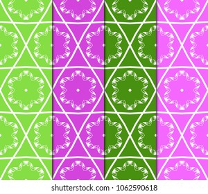 Vertical seamless patterns set, geometric lace texture for Decorative seamless backgrounds. Vector illustration. for design