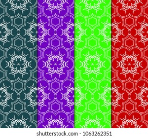 Vertical seamless patterns set, geometric lace texture for Decorative seamless backgrounds. Vector illustration. for design