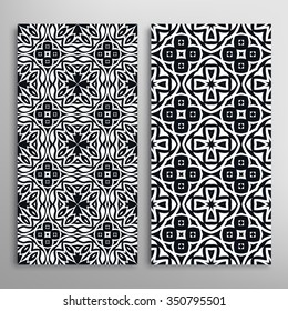 Vertical seamless patterns set with geometric texture for cards or invitations, fabric or paper print. Black and white vector collection