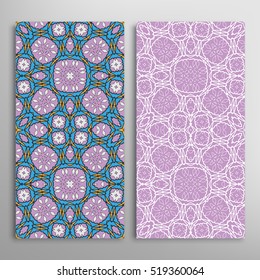 Vertical seamless patterns set, geometric lace texture for Wedding, Bridal, Valentine's day, greeting cards or Birthday Invitations. Decorative seamless backgrounds, tribal ethnic ornament