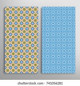 Vertical seamless patterns set, geometric lace texture for Wedding, Valentine's day, greeting cards or Birthday Invitations. Decorative seamless backgrounds. Ethnic ornament, border pattern