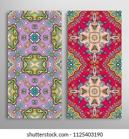 Vertical seamless patterns set, hand drawn colorful backgrounds for Wedding, Valentine's day, greeting cards or Birthday Invitations. Decorative seamless texture. Ethnic ornament, border pattern