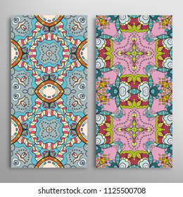 Vertical seamless patterns set, hand drawn colorful backgrounds for Wedding, Valentine's day, greeting cards or Birthday Invitations. Decorative seamless texture. Ethnic ornament, border pattern