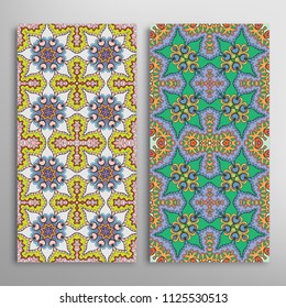 Vertical seamless patterns set, hand drawn colorful backgrounds for Wedding, Valentine's day, greeting cards or Birthday Invitations. Decorative seamless texture. Ethnic ornament, border pattern
