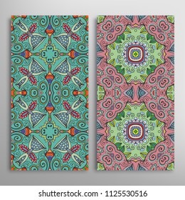 Vertical seamless patterns set, hand drawn colorful backgrounds for Wedding, Valentine's day, greeting cards or Birthday Invitations. Decorative seamless texture. Ethnic ornament, border pattern