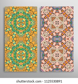 Vertical seamless patterns set, hand drawn colorful backgrounds for Wedding, Valentine's day, greeting cards or Birthday Invitations. Decorative seamless texture. Ethnic ornament, border pattern