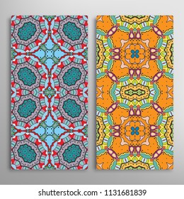 Vertical seamless patterns set, hand drawn colorful backgrounds for Wedding, Valentine's day, greeting cards or Birthday Invitations. Decorative seamless texture. Ethnic ornament, border pattern