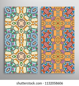 Vertical seamless patterns set, hand drawn colorful backgrounds for Wedding, Valentine's day, greeting cards or Birthday Invitations. Decorative seamless texture. Ethnic ornament, border pattern