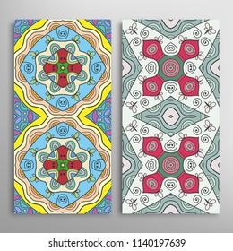 Vertical seamless patterns set, hand drawn colorful backgrounds for Wedding, Valentine's day, greeting cards or Birthday Invitations. Decorative seamless texture. Ethnic ornament, border pattern