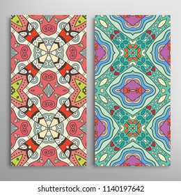 Vertical seamless patterns set, hand drawn colorful backgrounds for Wedding, Valentine's day, greeting cards or Birthday Invitations. Decorative seamless texture. Ethnic ornament, border pattern