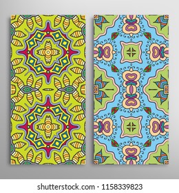 Vertical seamless patterns set, hand drawn colorful backgrounds for Wedding, Valentine's day, greeting cards or Birthday Invitations. Decorative seamless texture. Ethnic ornament, border pattern