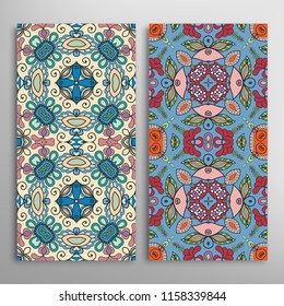 Vertical seamless patterns set, hand drawn colorful backgrounds for Wedding, Valentine's day, greeting cards or Birthday Invitations. Decorative seamless texture. Ethnic ornament, border pattern