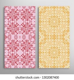 Vertical seamless patterns set with hand drawn line texture. Birthday Invitation template. Lace card for Wedding, Bridal, Valentine's day. Doodle lines background for Business Card, flayer, banner