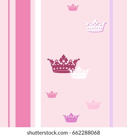 Vertical seamless pink pattern with crowns and strips