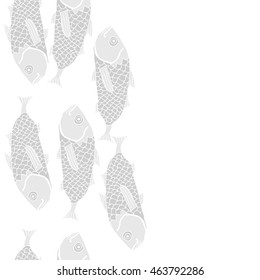 Vertical seamless sea  pattern,   hole, spots,waves,scale, fishes, doodles,  copy space . Hand drawn.