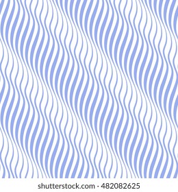 Vertical seamless striped wave pattern in blue and white tones. Vector illustration.