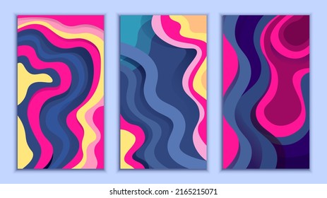 Vertical set of wavy abstract illustrations. Template for banners, social networks, advertising.