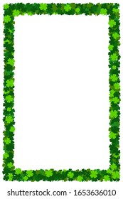 Vertical Shamrock St Patricks frame. Blank holiday irish clover border postcard. Emerald green clover leaves on white. Banner with traditional irish plants. Party invitation, gritting card template