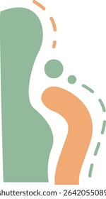 : A vertical shape in soothing green tones with an orange accent and a small dot, symbolizing the interplay between natural and vibrant elements in a minimalist, abstract design.