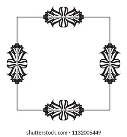 Vertical silhouette flower frame. Simple black and white frame with abstract flowers.Vector clip art.