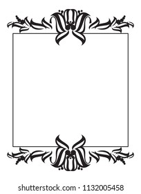Vertical silhouette flower frame. Simple black and white frame with abstract flowers.Vector clip art.