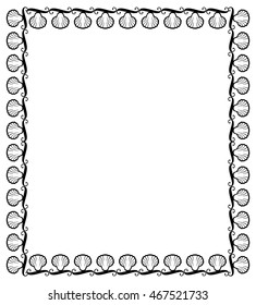 Vertical silhouette frame with shells. Vector clip art.