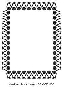 Vertical silhouette frame with shells. Vector clip art.